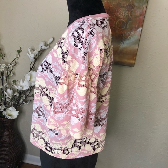 Zara Lace Bell Sleeve Multicolored Crop Top - Picture 4 of 8